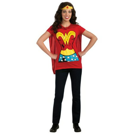 DC Comics Wonder Woman T-Shirt With Cape And Headband, Red, X-Large Costume