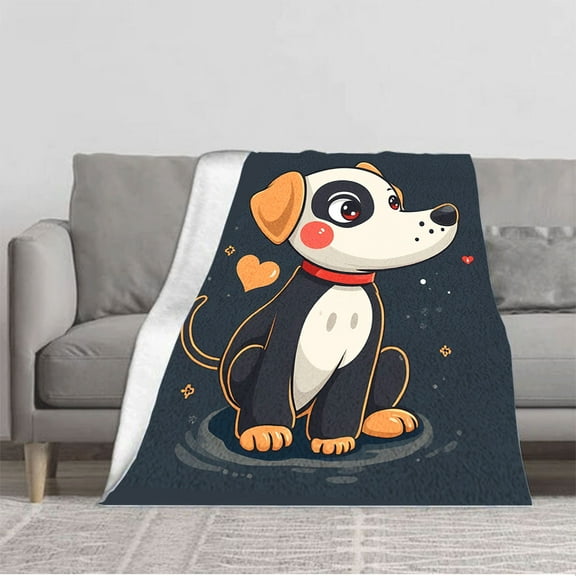 Durable Soft Flannel Blanket with Adorable Cartoon Dog Design Cozy for Sofa Travel Bed and Chair - Perfect for Pet Lovers