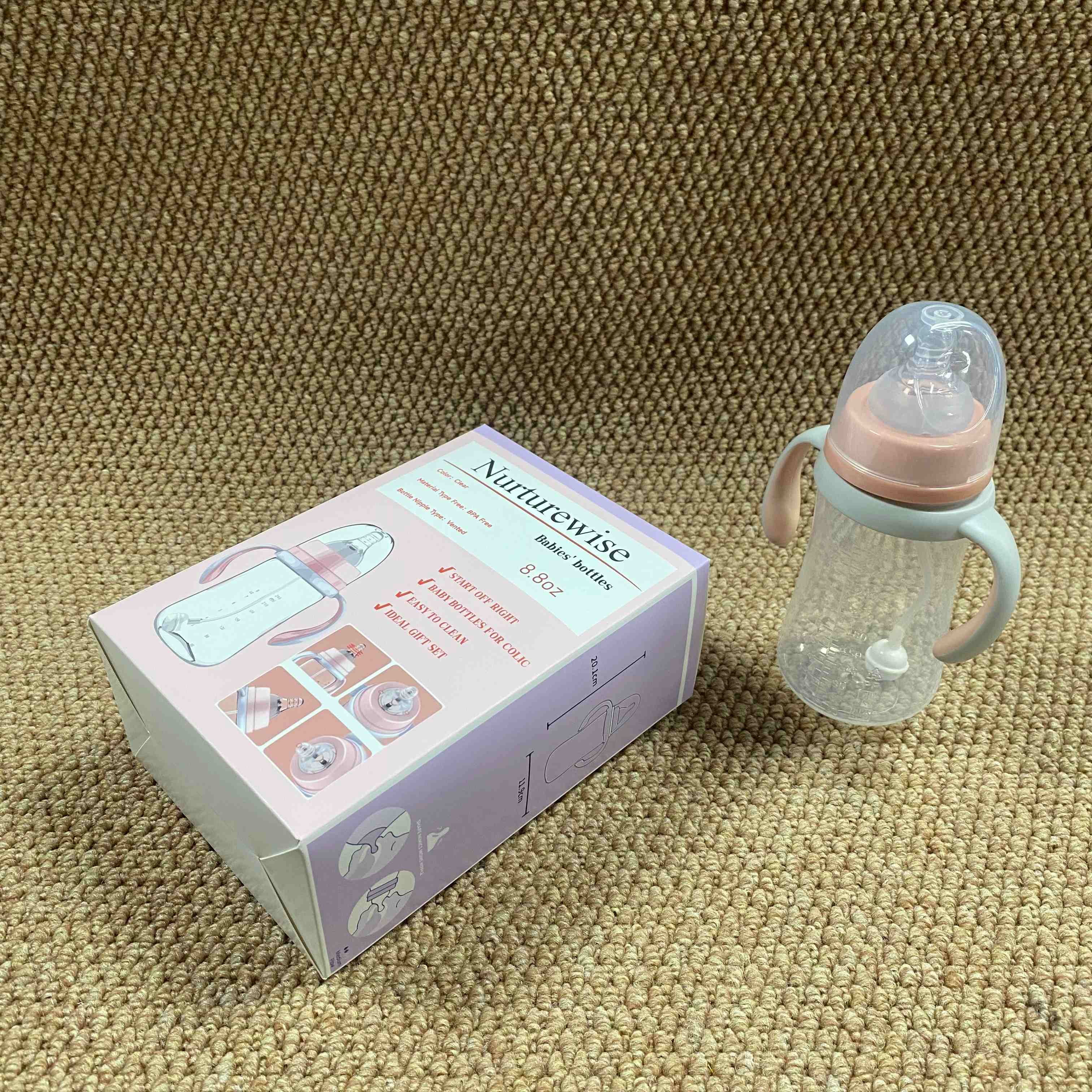 Nurturewise Babies' bottles,Bottle with Natural Response Nipple, Wide Neck Bottles with Handle, Newborn Anti-Colic Bottles Gift Set, Clear (8.8oz)