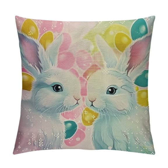 Bunny Pillow Case Cute Animal Little White Rabbits Bubble Polka Dot Throw Pillow Cover Decorative Square Cushion Canvas Home Green Yellow White