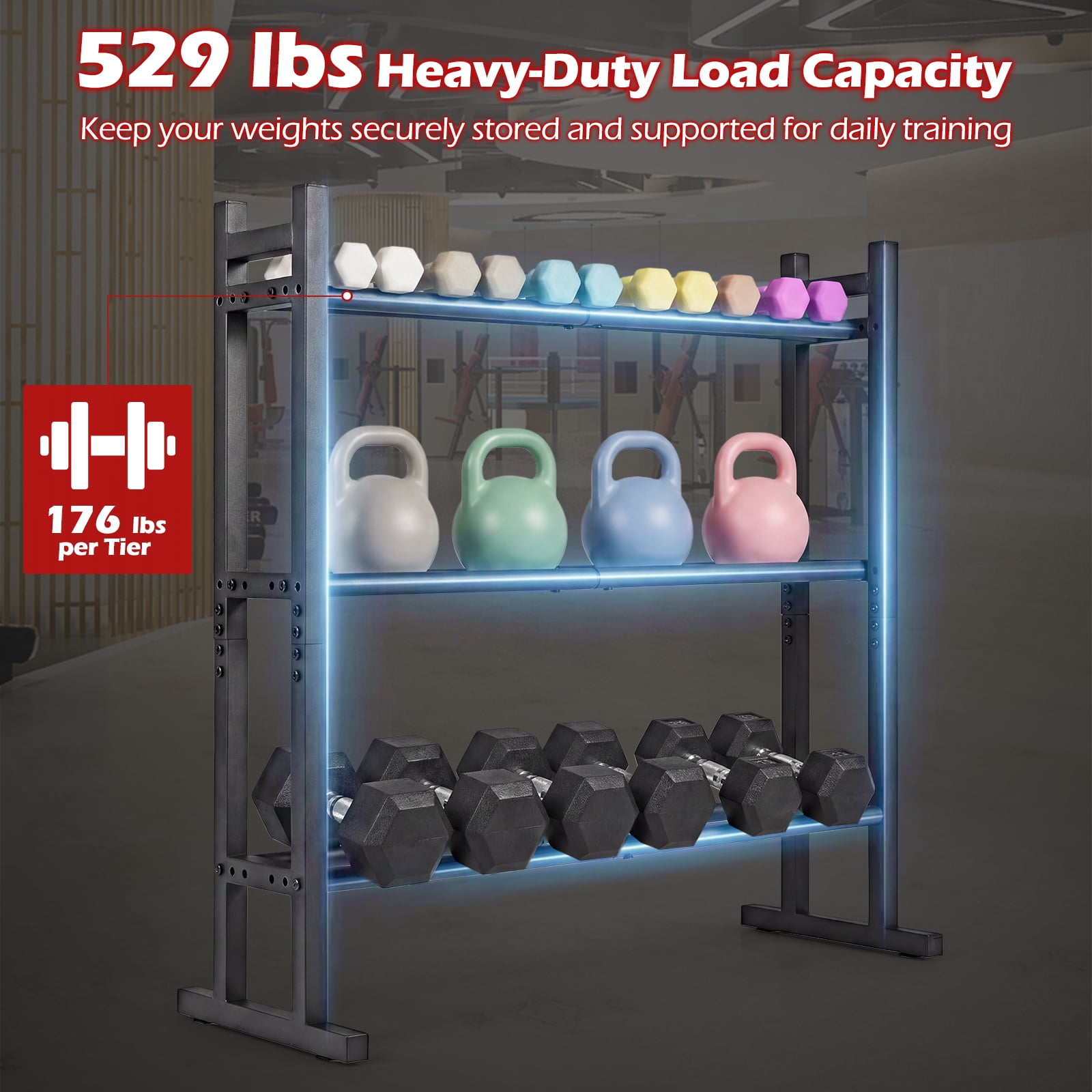 Costway 3-Tier Dumbbell Rack, 529LB Capacity Heavy-Duty Adjustable Weight Rack Stand