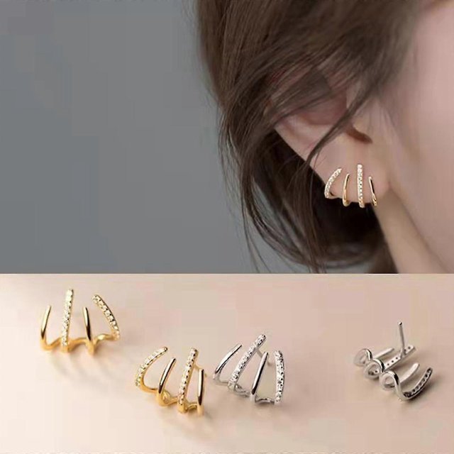 1 Pair Shiny Crystal Claw Earring Cuff for Women Silver Needle Ear Piercing Stud----Gold--Product code 63354 Gold