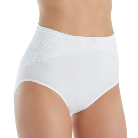 

Women s Rhonda Shear 4221 Seamless High Waist Lace Trim Brief Panty (White L)