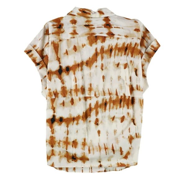Alfani Women's Blouse Cognac Knit Tie Dye Collar Pullover Brown XL