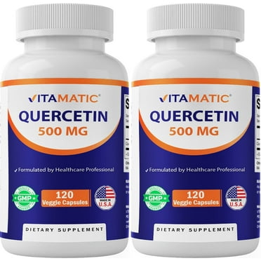 Vitamatic Quercetin 500mg Vegan Supplement, 2 Pack, 120 Veggie Capsules