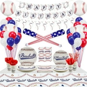 Baseball Party Supplies - Baseball Tableware Kit Including Plates, Cups, Napkins, Spoons, Tablecloth, Banner, Sports Party Pack for Kids, Baseball Fans Birthday Decor