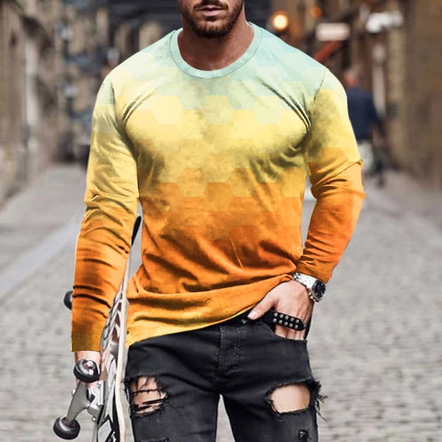Blusas y camisas de manga larga con cuello redondo para hombre, blusas casuales de cuello redondo y manga larga, camisetas estampadas, blusas para hombre