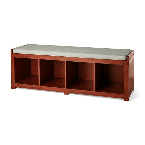 Better Homes and Gardens 4Cube Organizer Storage Bench, Mahogany