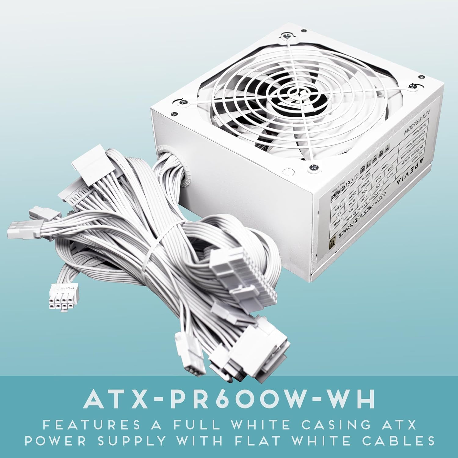 Apevia ATX-PR600W-WH Prestige 600W 80+ Gold Certified, RoHS Compliance, Active PFC ATX Gaming Power Supply White