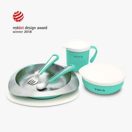 

VIIDA Soufflé Antibacterial Stainless Steel Kids Tableware Set - Turquoise Green