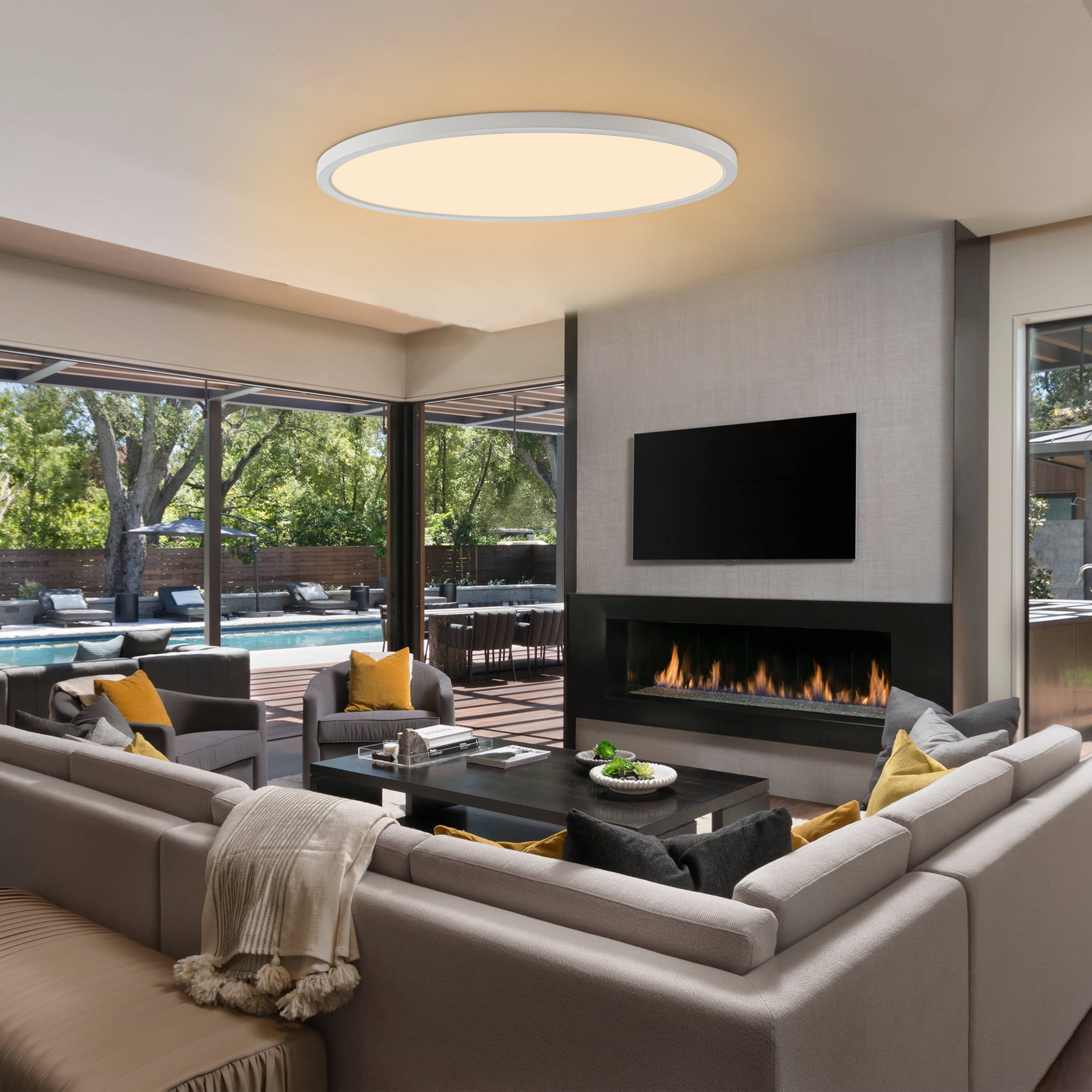 C Cattleya 32in. White Dimmable LED Ceiling Light Flush Mount with Adjustabl 2700K/ 3000K/ 3500K/4000K/5000K