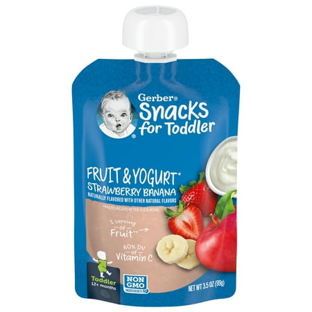 Gerber Snacks for Toddler, Fruit & Yogurt Strawberry Banana, 3.5 oz Pouch (12 Pack)