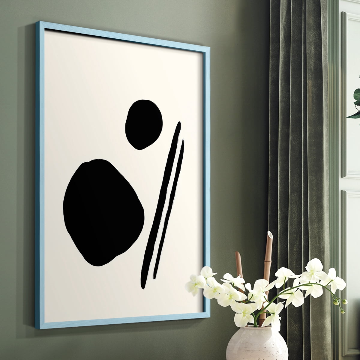 Sticks & Stones III V30 Framed Print in Blue Solid Wood Framed Print No Nail Hanging