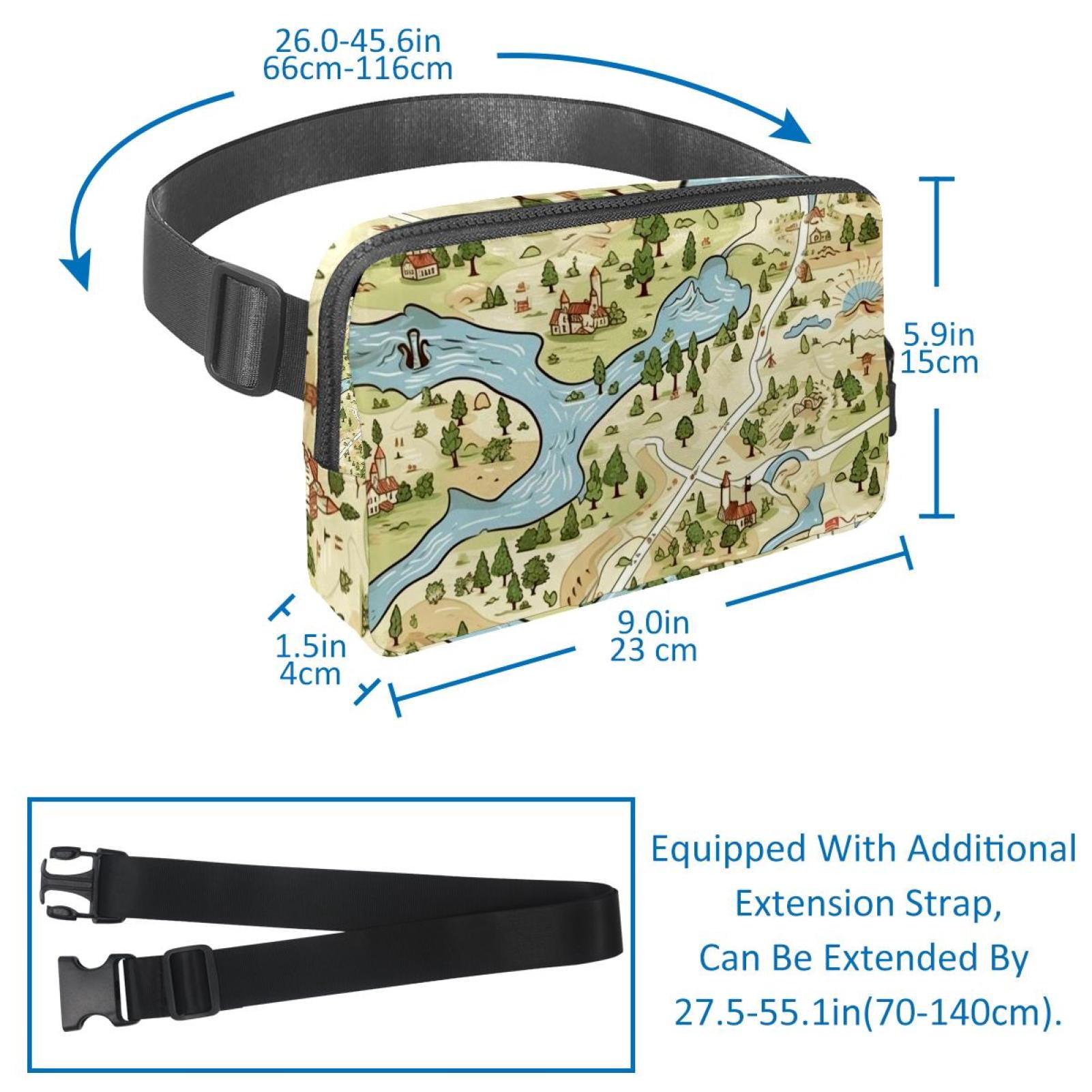 Map Lightweight Adjustable Fanny Pack with Extension Strap, Unisex Waist Bag