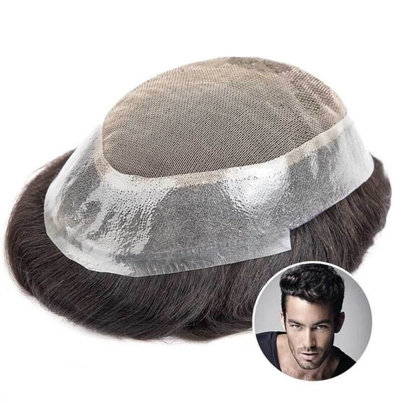 Mens Toupee Human Hair Replacement Systems 8x10" Breathable French Lace with Knotted Skin Around Male Hair Prosthesis Men's Hairpiece Wig