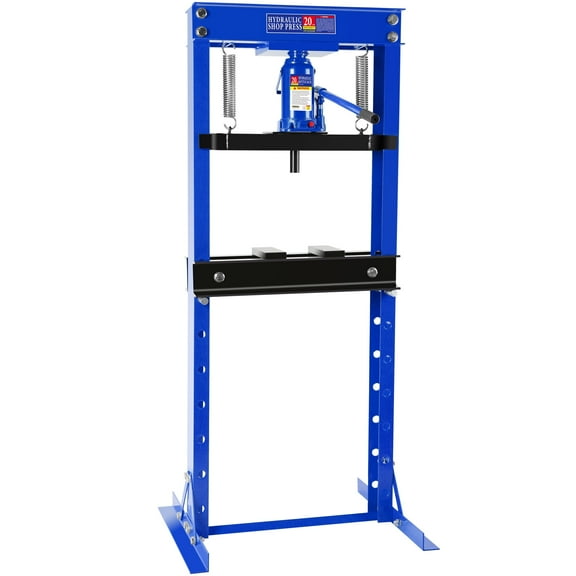 20 Ton Hydraulic Shop Press, H-Frame Garage Floor Adjustable Shop Press with Stamping Plates to Bend, Straighten, Or Press Parts, Install Bearings & U-Joints, Blue