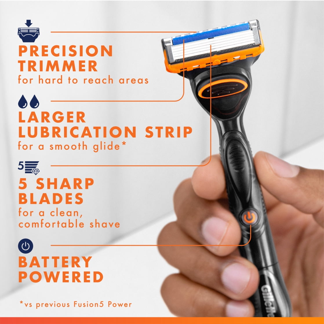 Gillette Fusion5 Power Men's Razor Handle, Orange, 1 Blade Refill