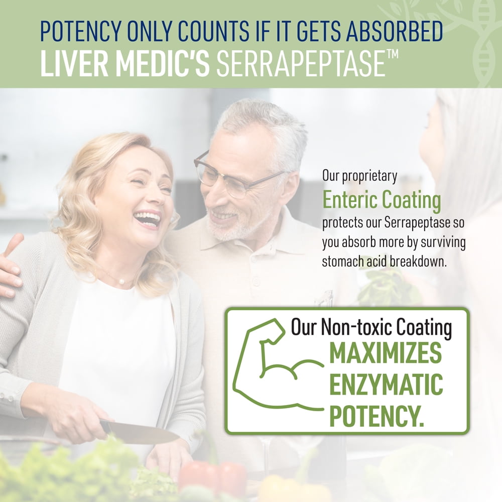 Serrapeptase Pure Digestive Enzymes (Enteric Coated) – Premium Healthy Gut Protection & Liver Support – Non-GMO, Vegan Liver Supplement for Gut Health. Digestive Enzymes & Tissue Support (60 Caps)