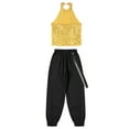 thumbnail image 4 of inlzdz Girls Sparkle Hip Hop Jazz Dance Clothing Set Street Dance Costume Cheerleading Fancy Outfits Gold 8, 4 of 5