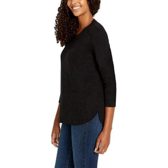 Kirkland Signature Women's Cotton Slub 3/4 Sleeve Tee (Black, X-Small)