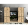 thumbnail image 3 of Sturdy Double Barn Door 60 x 96 inches with | Planum 0014 Oak with Frosted Glass | Stainless Steel 13FT Rail Hangers Heavy Set | Solid Panel Interior Doors, 3 of 6