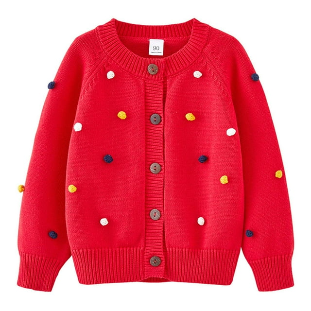 LOVZFMLL Cardigan pour Filles Col Rond Boules Colorées Crochetées à la Main pour Garçons et Filles Cardigan en Tricot de Coton Veste 7-8 Ans