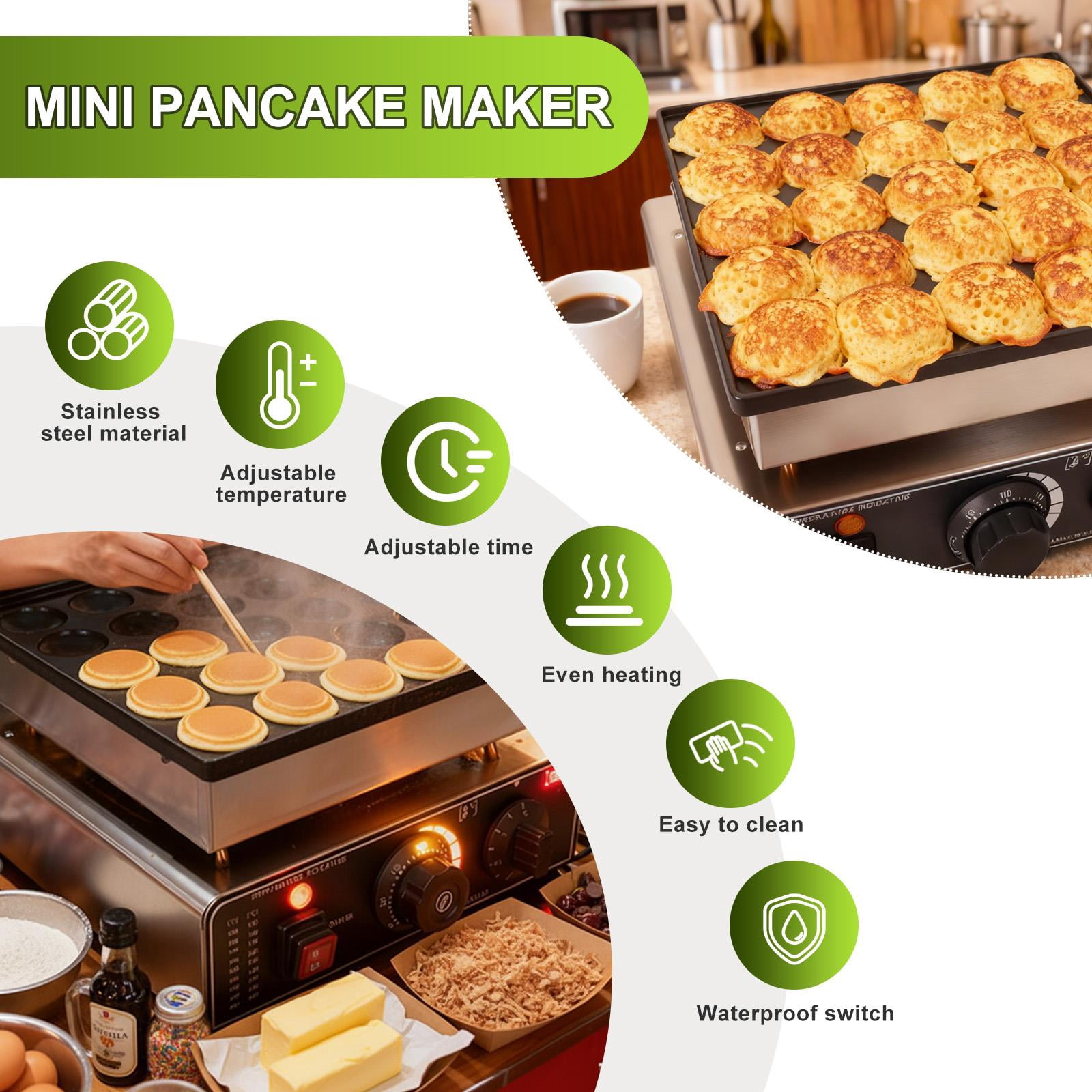 110V 900W Dutch Muffin Waffle Baker, 25PCS Mini Pancake Maker with Adjustable Temperature 50-300°C, Dorayaki Maker for Kids Snacks