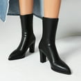 thumbnail image 2 of Women's Stretchy Ankle Boots Pointed Toe Chunky High Heel Slip On Western Mid Calf Booties with Back Zipper Black Size 5.5, 2 of 6