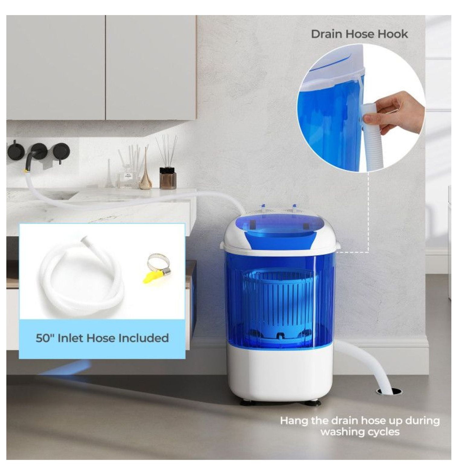 Mini Washing Machine Portable Semi-Automatic Washer with Spin Dryer - 2.5kg Capacity - Compact Laundry Machine for Apartments, Dorms, RVs - Blue/Gray