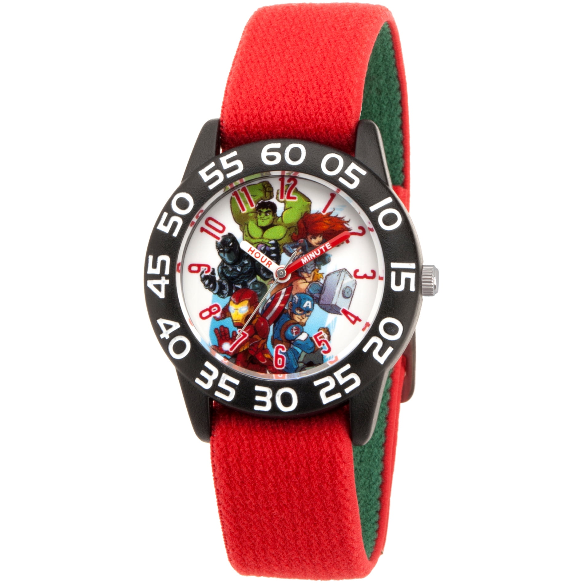 Super Hero Adventure Hulk, Falcon, Iron Man, Black Widow, Thor, Captain America, Toddler Boys' Black Plastic Time Teacher Watch