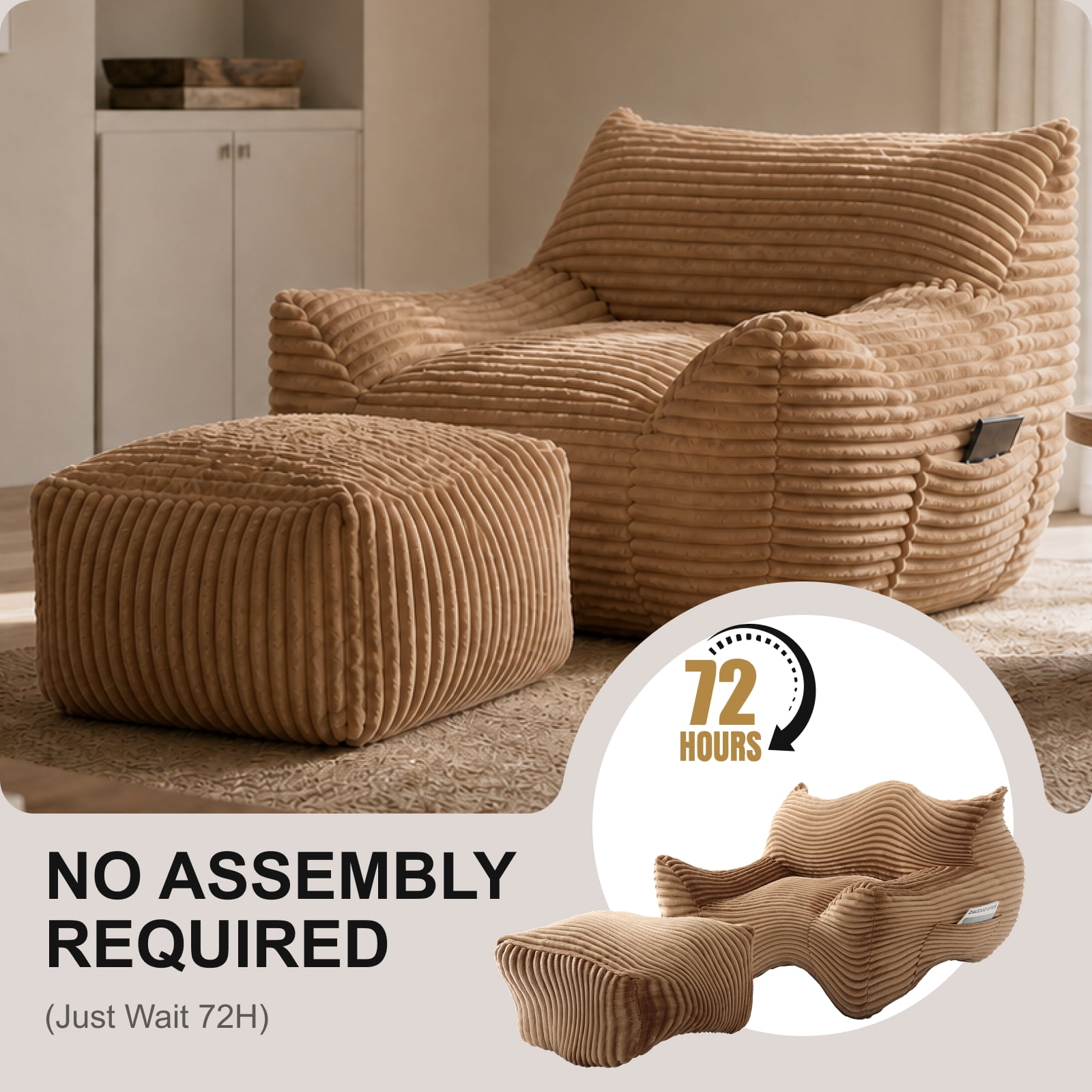 Bean Bag Chair for Adults, Oversized Comfy Beanbag Living Room Lazy Sofa for Bedroom & Dorm