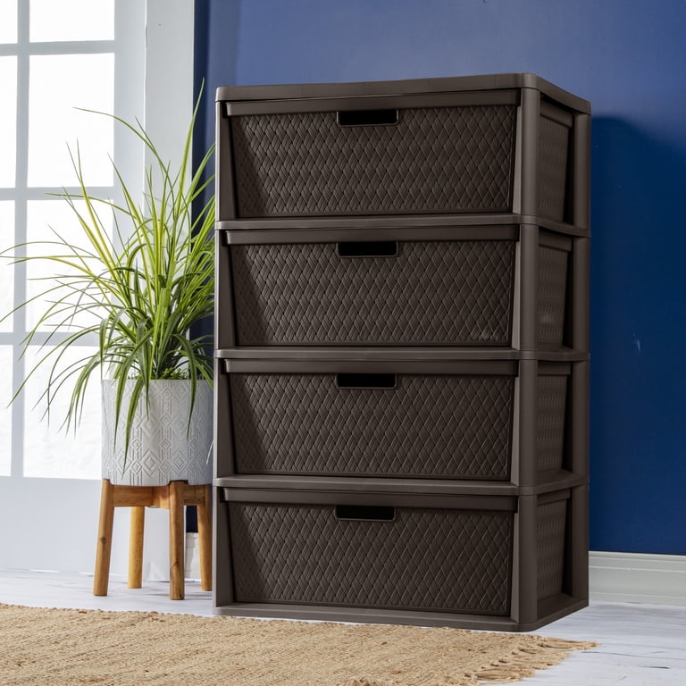 Sterilite Wide 4 Drawer Tower, Plastic Storage Organizer with