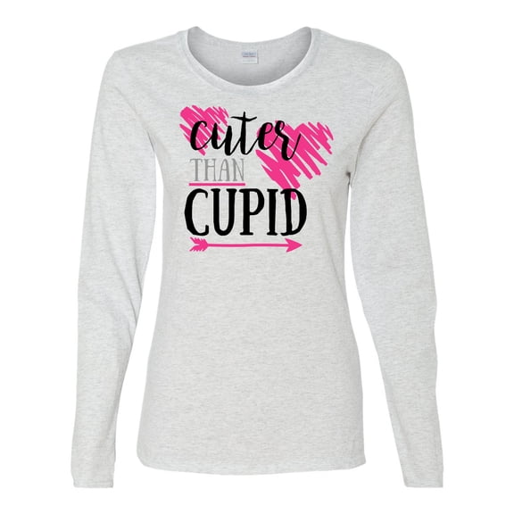 Cuter Than Cupid Valentine's Day Women's Long Sleeve Shirt-Ash-Small