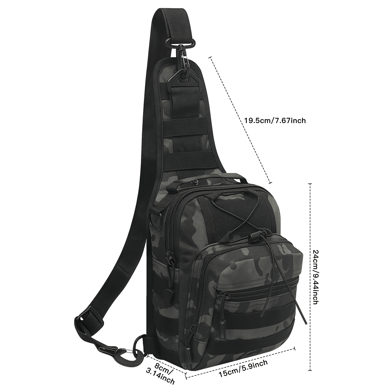 AGOPLEE Tactical Fishing Tackle Bag, Fishing Sling Backpack  with Rod & Gear Holder Outdoor Fishing Shoulder Pack for Fishing