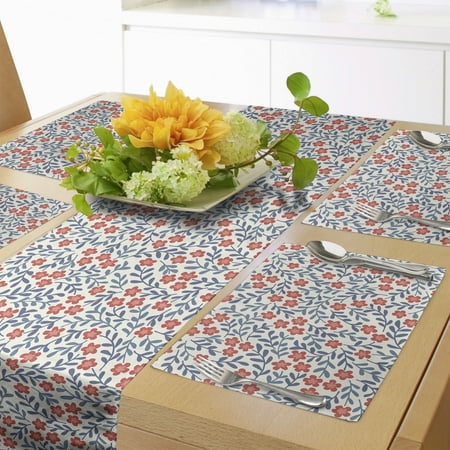 

Floral Table Runner & Placemats Spring Imagery with Warm Vintage Colors Leaves Ornamental Floral Design Set for Dining Table Placemat 4 pcs + Runner 16 x72 Cadet Blue Coral Cream by Ambesonne