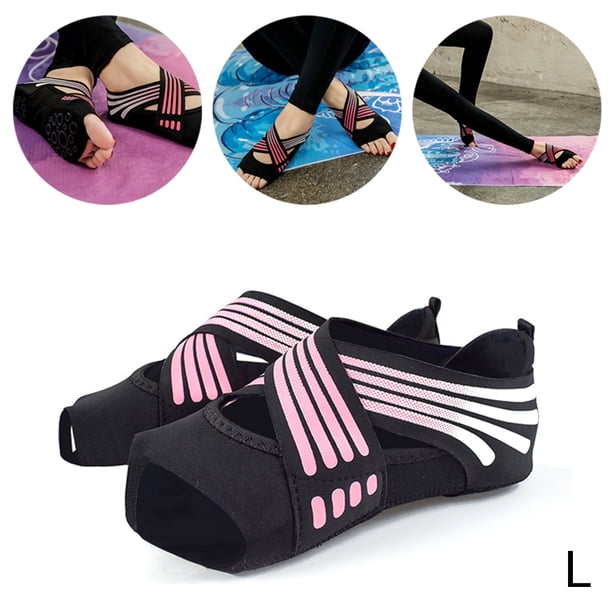 Calcetines de yoga para mujer, cinco dedos de los pies, zapatos de pilates, correas cruzadas para fitness, calcetines de yoga antideslizantes para interiores