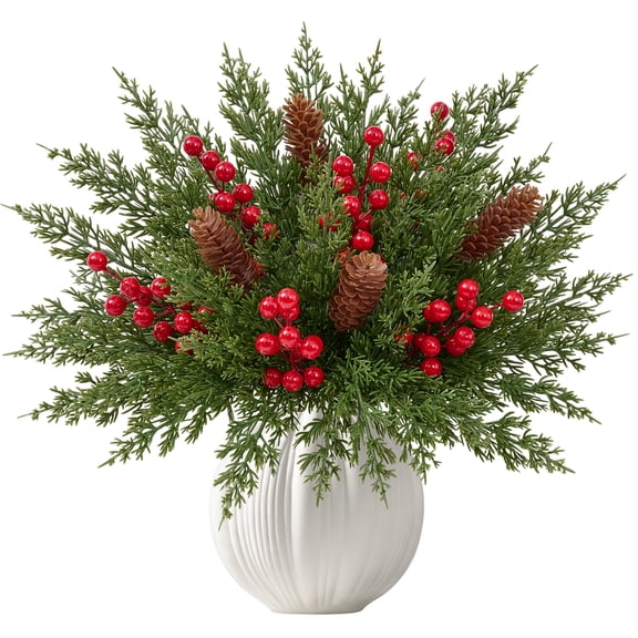 Yastouay 50Pcs Artificial Norfolk Pine Branches with Berry Pinecone Christmas Artificial Plants Stems Home Decor