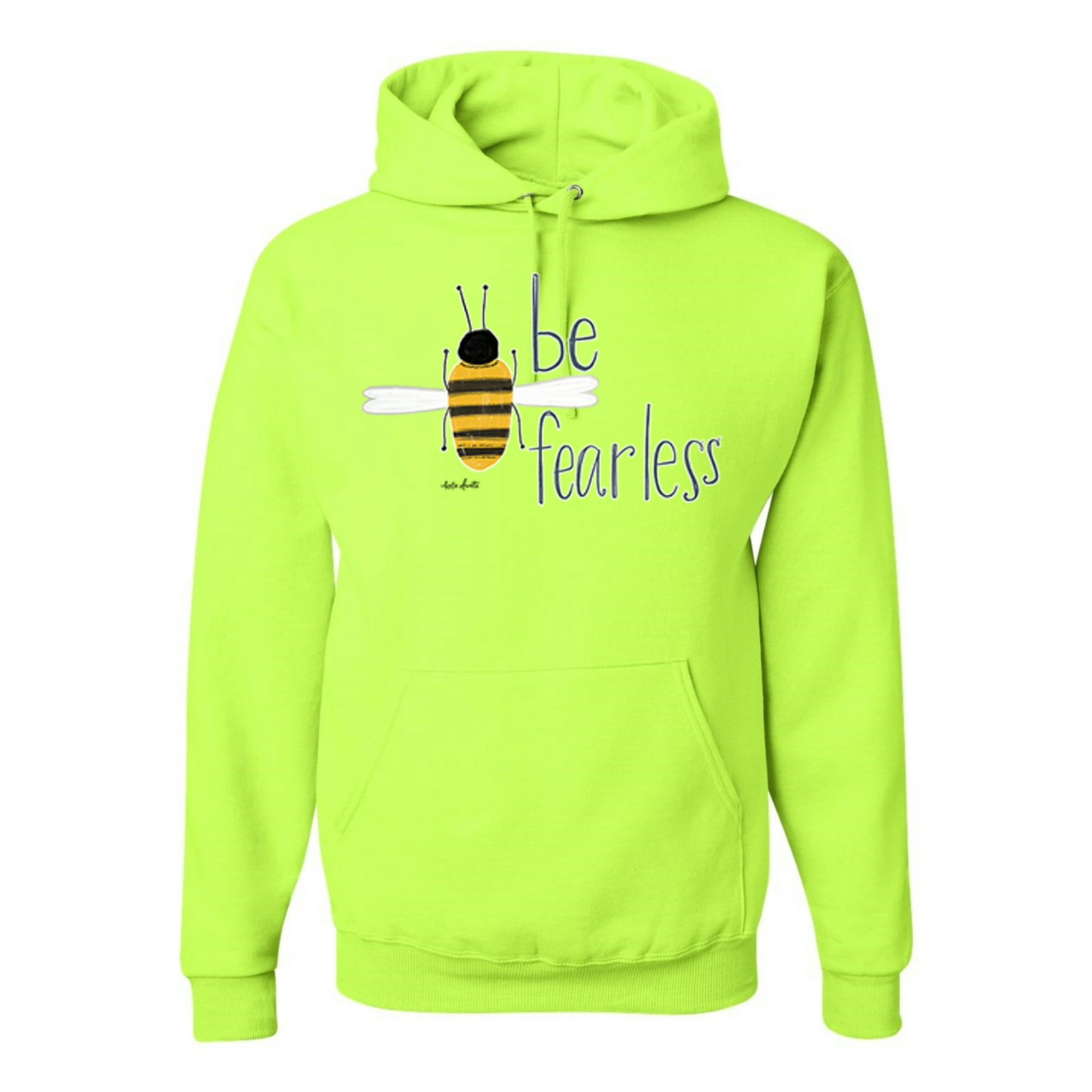 Wild Bobby, Be Fearless Buzzing Bee Pop Culture Unisex Graphic Hoodie Sweatshirt, Safety Green, Large, Men's