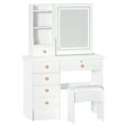thumbnail image 2 of Vanity Table with Adjustable 3 Color Brightness Adjustment Sliding Lighted Mirror, Dressing Table Set with 6 Drawers And Multi Hidden Storage Shelves, Dorm Home Bedroom Desk with Cushioned Stool, 2 of 8