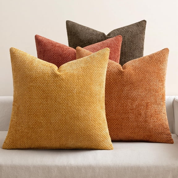 Orange/Yellow Pack of 4 Couch Throw Pillow Covers 18x18 Inch Cushion Covers for Boho Home Decor