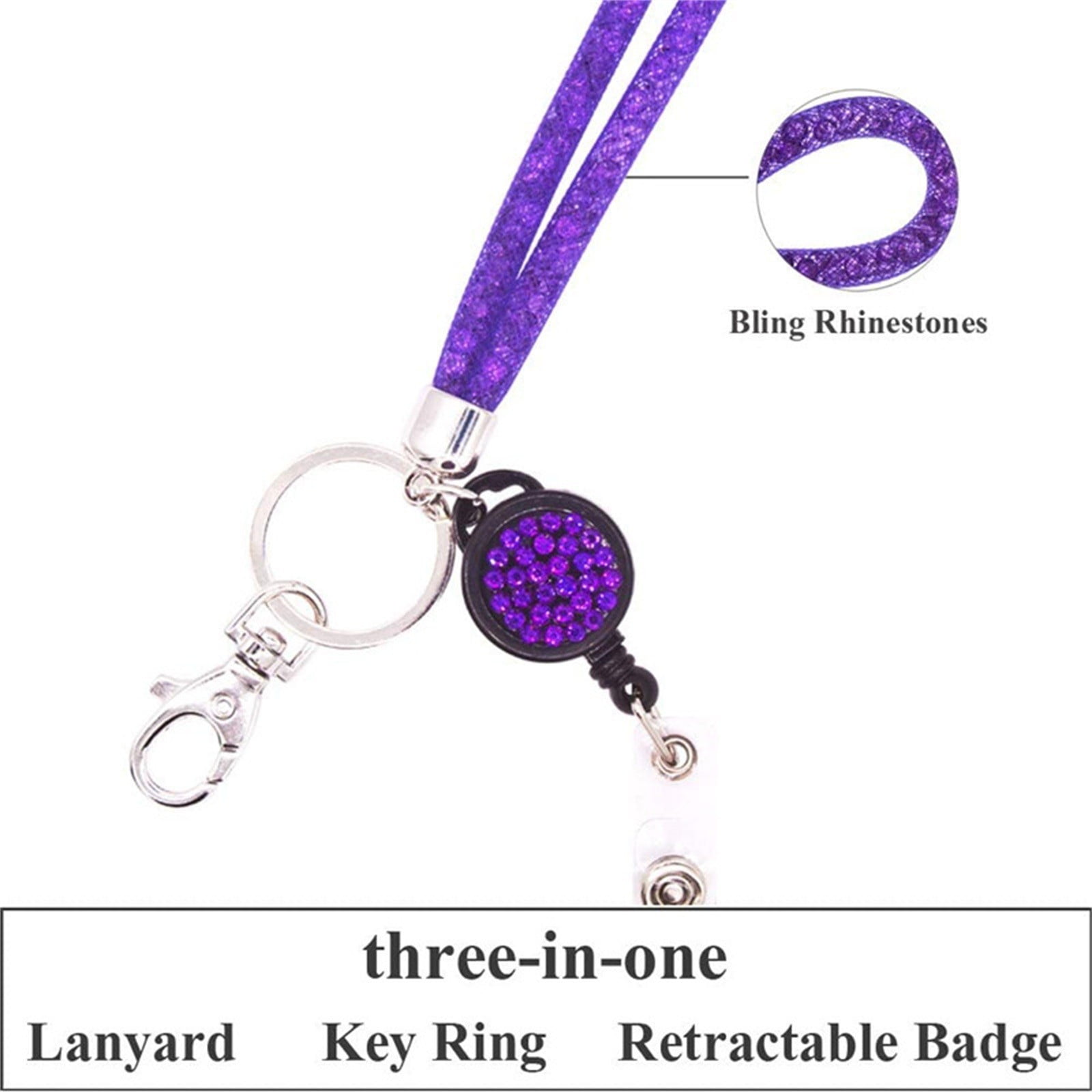 SLUOHZXI Lanyards for ID Badges- Bling Badge Lanyard with ID Badge Holder Retractable Crystal Teacher Lanyard Retractable Keychain Cruise Ship Lanyards for Women,Transparent PC Case Protector