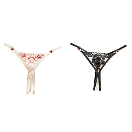 (2-Pack) Kcodviy Women Lace Briefs Women s Underwear Bikini Cotton Hollow Out Panties Crochet Plus Size Thongs Lot Lace Up Panty Thongs Lace Panties Set for Women G String Underwear