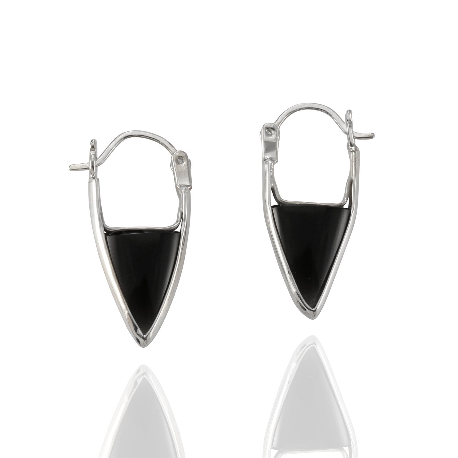 Black Onyx 925 Sterling Silver Hoops Posts Earrings Made in Taxco Mexico 