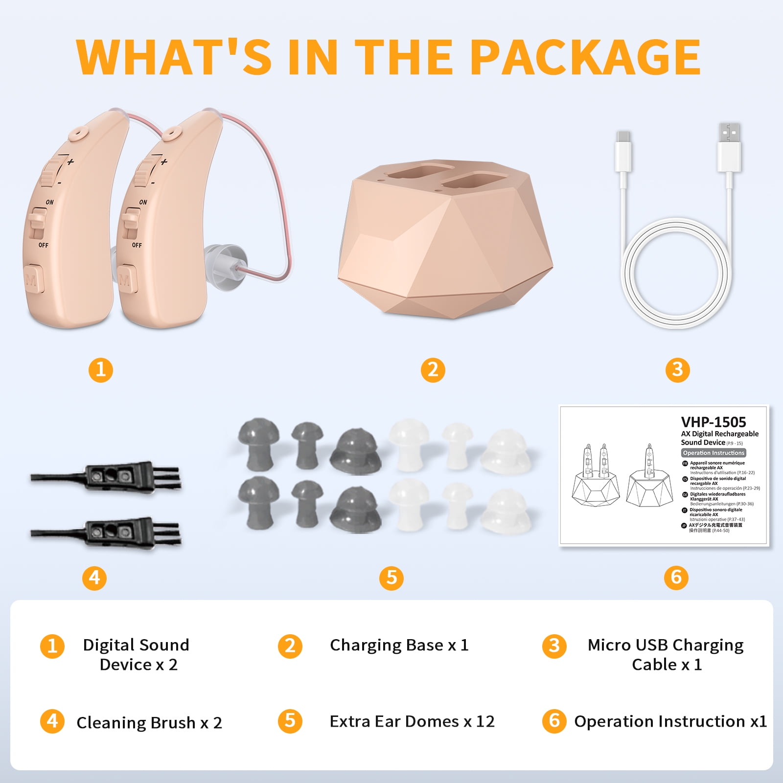 ELCTRTICI Hearing Aids for Seniors, Rechargeable Hearing Aid, VHP-1504 Binaural, Beige