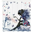 thumbnail image 2 of Ambesonne Fantasy Shower Curtain, Spring Wings Floral Print, 69"Wx70"L, Navy Blue, 2 of 4