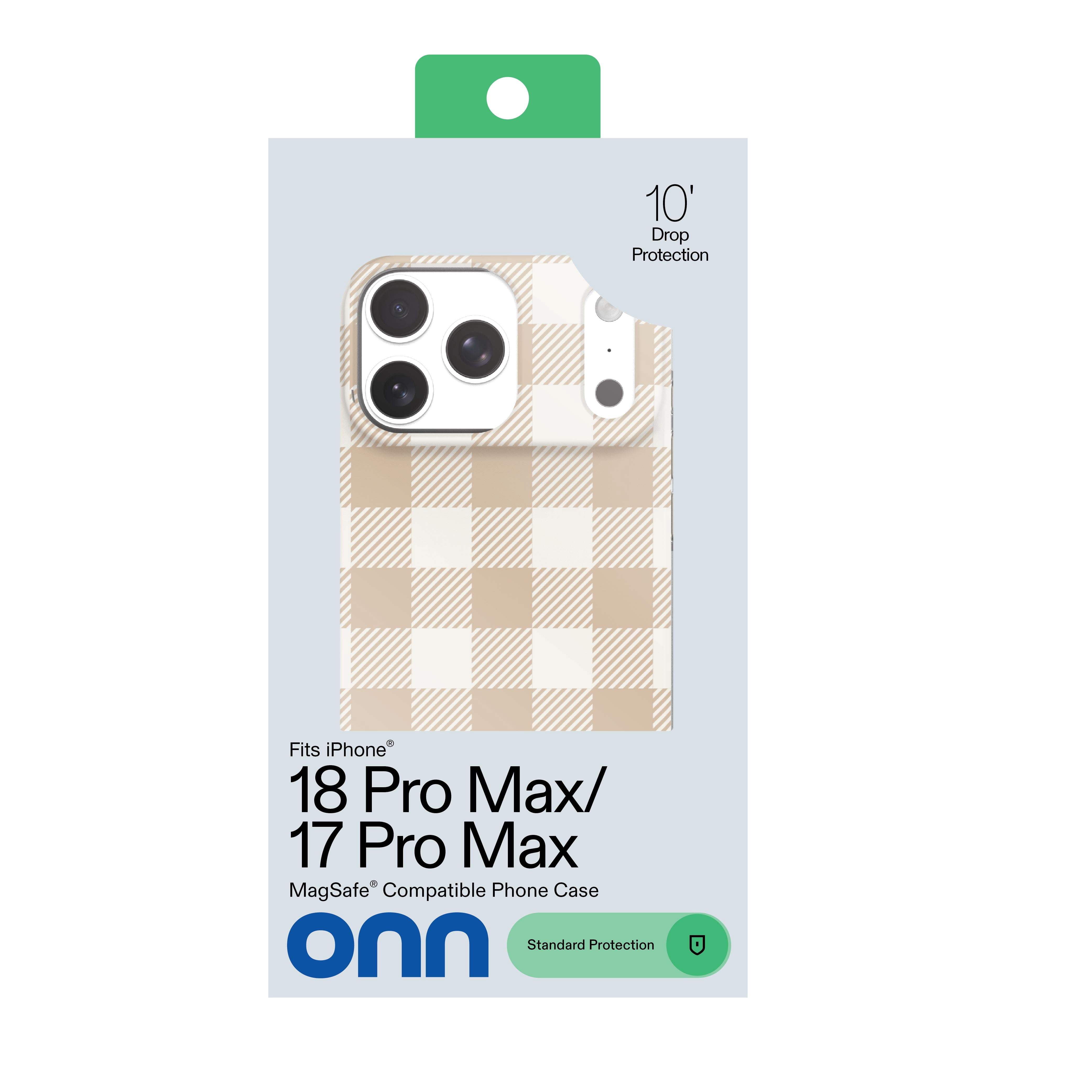 onn Phone Case for iPhone 18 Pro Max / 17 Pro Max, MagSafe Compatible - Beige Gingham