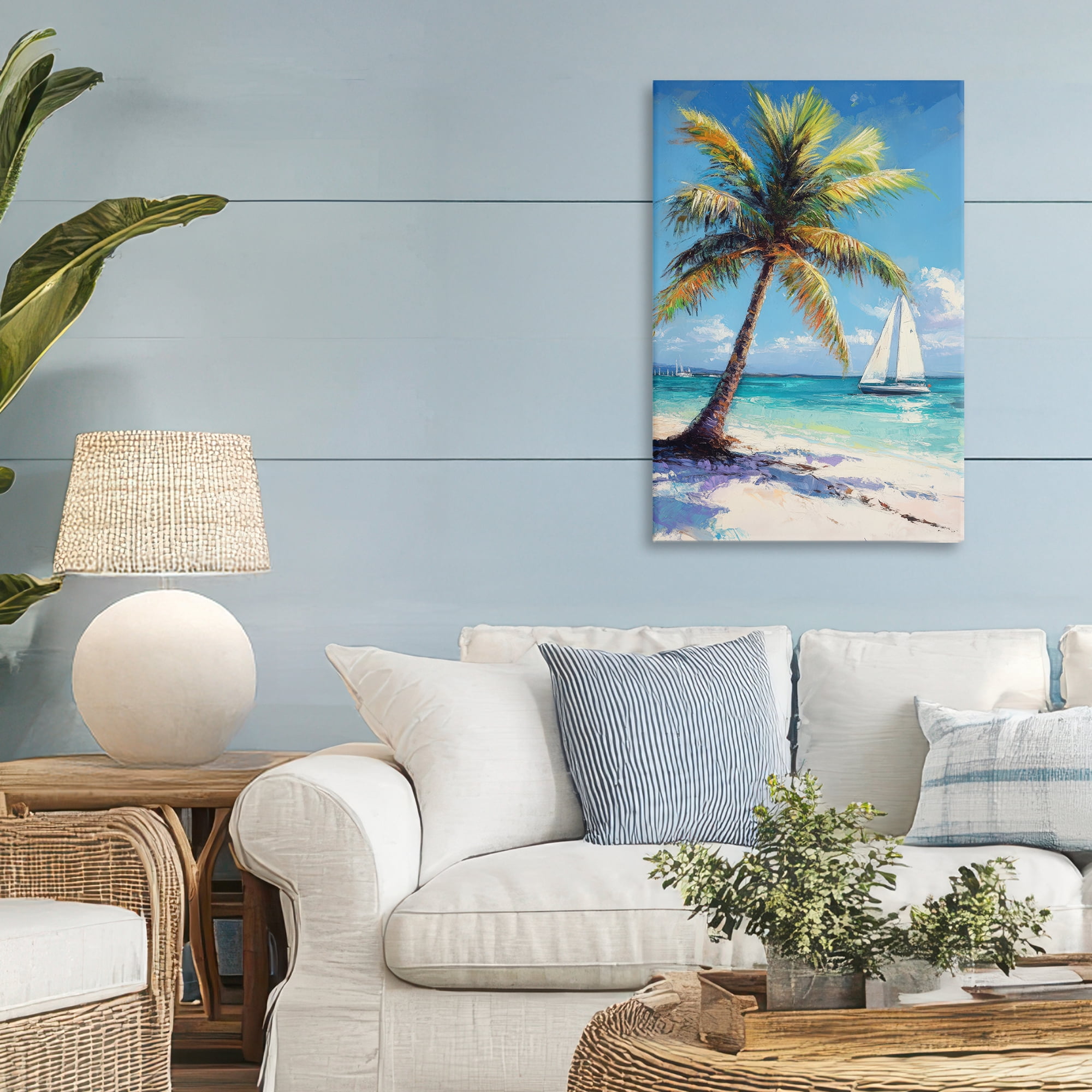 Stupell Industries Palms & Sails Beach View Canvas Wall Art, design by Petal Prints Design