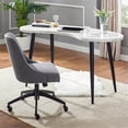 thumbnail image 2 of Steve Silver Kinsley White Marble Desk and Gray Upholstered Chair Set, 2 of 6