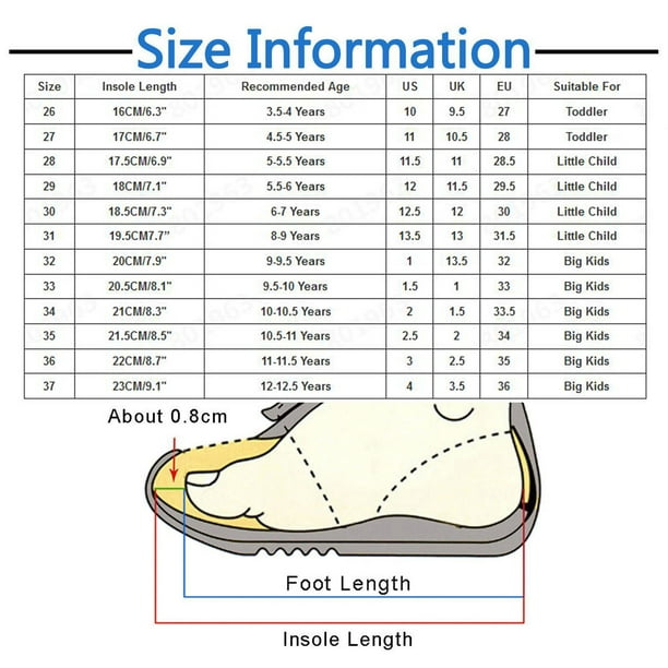 Girls shoes chart hot sale