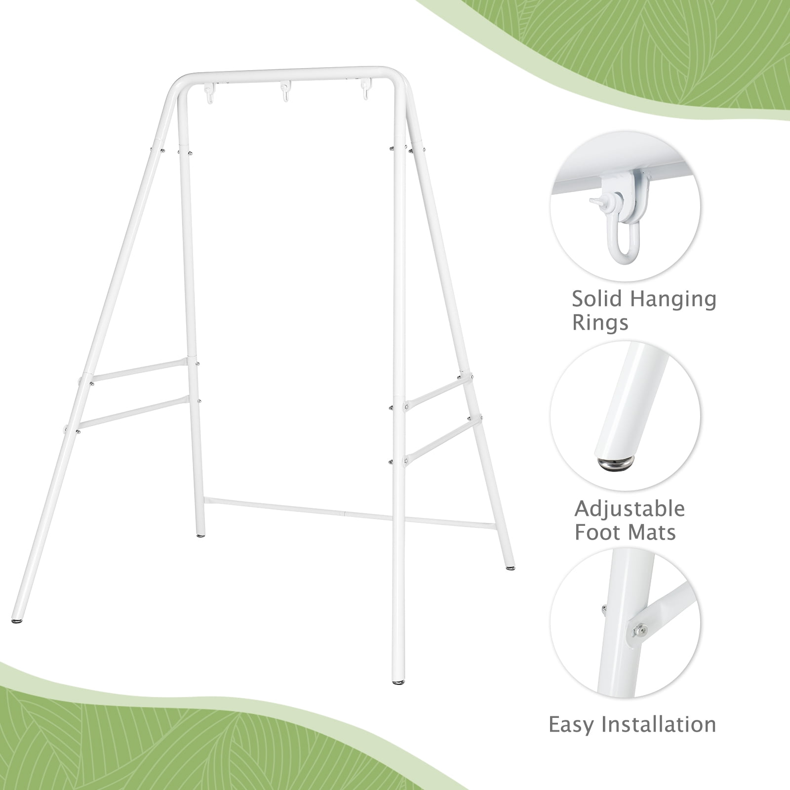 133*137*180cm Wrought Iron Four-Legged Standing 200kg Three Rings Hanging Chair Frame White